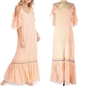 Pitusa Peach Cold Shoulder Gauzy Beach Maxi Dress - Summer Beach Vacation